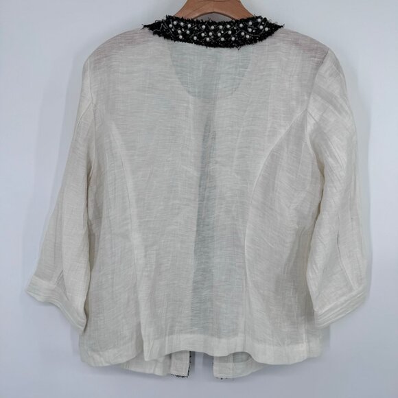 Chicos 1 Womens Linen Blend jacket Embellished black Trim Size medium - Picture 7 of 10